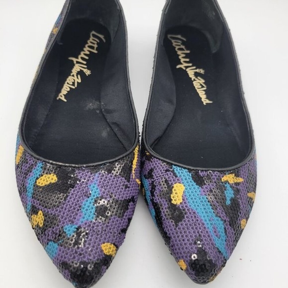 Kathy Van Feeland VZBEATZ Black Multi Sequined Flat Size 9